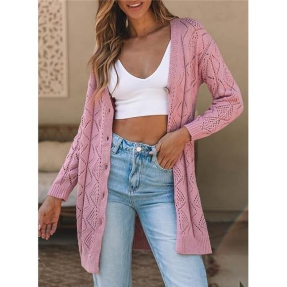 Cardigan Sweaters Long Sleeve Open Front Crochet Cardigans Sweater For Women - Picture 3 of 7